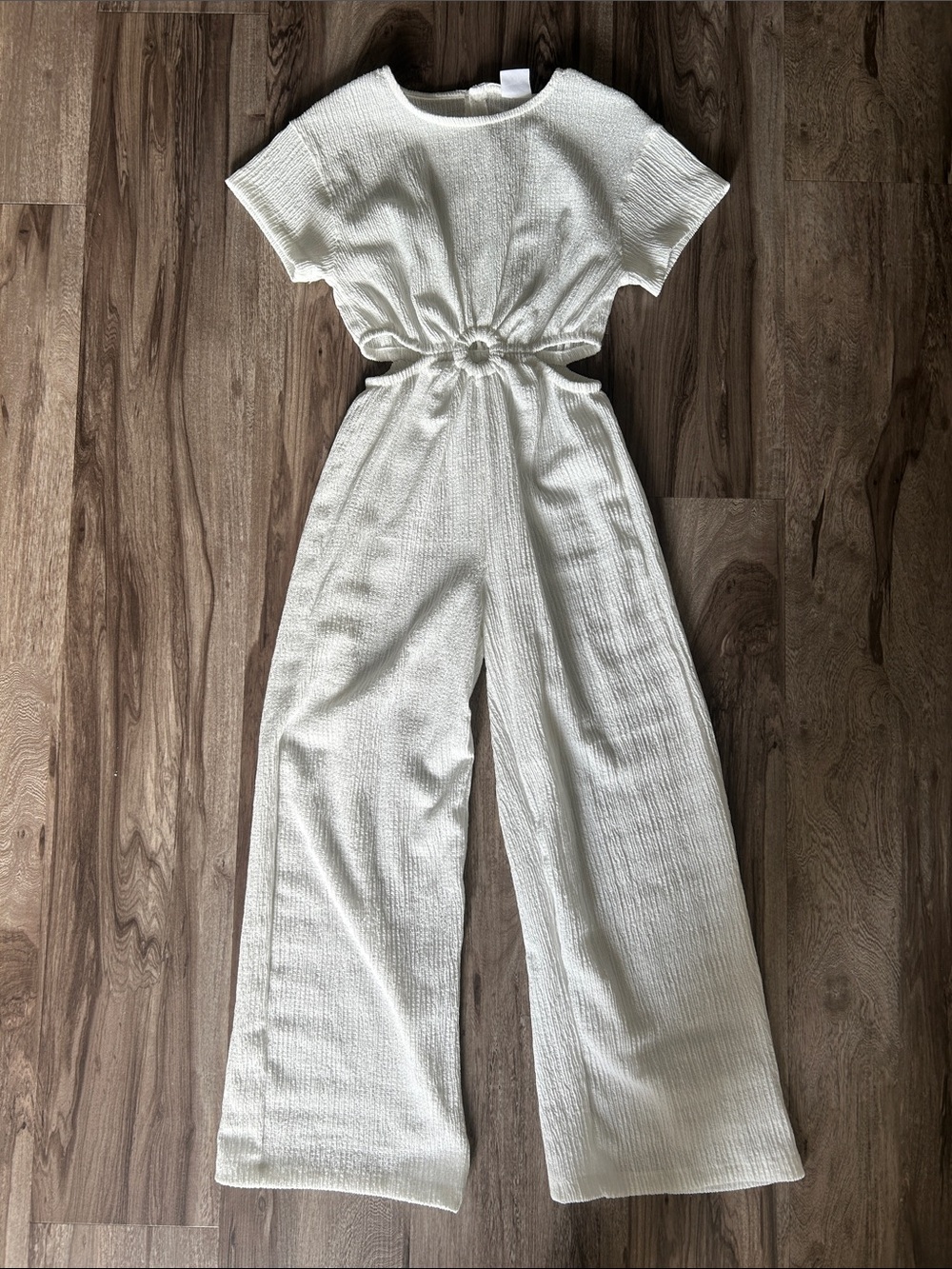 Zara White Textured One-Piece with Waist Cutouts